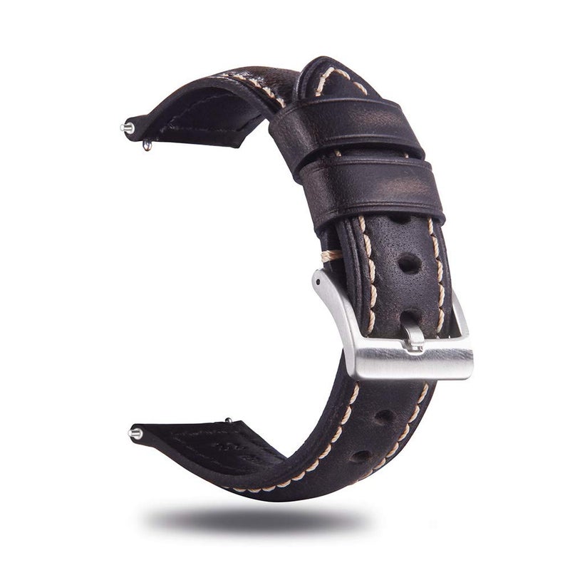 Berfine 22mm Quick Release Retro Leather Watch Band,Vintage Oil-tanned Pull-up Leather Watch Strap Replacement,Black Brown - Image 1